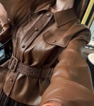 시크 숄칼라 가죽 재킷 가을 캐주얼 통근 상의 느낌 가죽 재킷 J0323