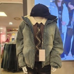 제이씨비 애플핑크 퍼 안감 청 숏 데님 후드 집업 APF0U702