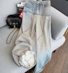 패치 데님 하이 스트링 캐주얼 바지여 봄가을 오버핏 슬림 와이드 팬츠 J0367