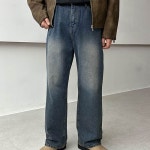 털보형제들 빈티지 워싱 와이드 데님 팬츠