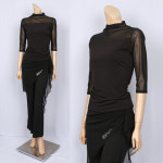 노브패리스 무지 망사 칠부 폴라 티셔츠 55에서88 라인 라틴 밸리 웰빙 팔망사 댄스스포츠복 SPR1998