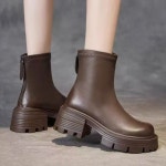 AREVI 가을 겨울 여성 워커 빈티지 통굽 키높이 가벼운기모 지퍼 부츠8CM 235