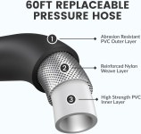기린 공구 압력 세척 호스 릴 60피트 교체용 파워 세척기 접이식 헤비 듀티 벽 바닥 4000 PSI