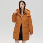 심플 베이직 여성 겨울 아우터 데일리 도툼 방한 미디 패딩점퍼 후드 자켓 여자코트 카라멜색