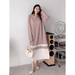 마미스헬퍼 라운드 토리 배색 밑단 플리츠 롱 원피스 arawdr3858