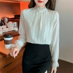 TKX 기모 블라우스 여성 가을 겨울 기본 긴팔 따뜻한 반하이넥 왕진주 포인트 K87 기모-사진색