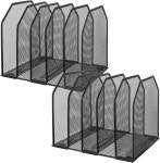 책상용 메큐엑스 2개 세로 파일 정리함 - 금속 메시 홀더 5칸 수납 공간 폴더 랙 문서 보관 스탠드 9 3 x 8 5 7 9