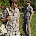 굿룩맨즈 소노 쿨 린넨 체크 반팔 셔츠 얇은 여름 오버핏 휴양지 휴가