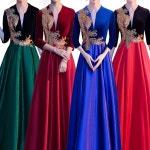 슬림 공연복 합창단 브이넥 롱스커트 무대 우아한 연주회 무대복 연회 시니어 합창복