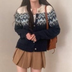 겨울 패턴 도톰 여성 긴팔 니트 가디건