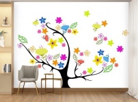 꽃- 다반향초 화사한 꽃나무 3폭 제작도 실크 mm 11F047 3120X2400