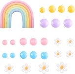 보호 케이크 토퍼 코아덤 26개 레인보우 히피 테마 데이지 플라워 도그 그루비 웨딩 파티 용품을 위한 파스텔 볼 장식