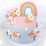 보호 케이크 토퍼 코아덤 26개 레인보우 히피 테마 데이지 플라워 도그 그루비 웨딩 파티 용품을 위한 파스텔 볼 장식