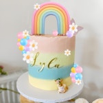 보호 케이크 토퍼 코아덤 26개 레인보우 히피 테마 데이지 플라워 도그 그루비 웨딩 파티 용품을 위한 파스텔 볼 장식