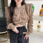 메이킹유 긴팔니트 라운드넥 펀칭 크롭 H6114