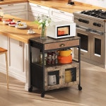 X-코스락 커피 바 캐비닛 3단 주방 카트 가정용 서랍 거실 현관 식당 주방용 이동식 농가 키첸 스테이션 테이블 W-23 22 x L-13 77