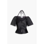 GANNI 가니 더블 새틴 피티드 오픈넥 블라우스 F8580