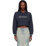 오프화이트 네이비 자수 스크립트 폴로 스웨터 252607F108000