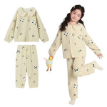 천상인터내셔날 어돌 가을 겨울 극세사 파자마 패턴 상하세트 라운드 카라 소프트 파스텔톤 잠옷 140