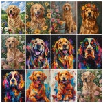 숫자로 그림 그리기 키트 손 페인트 골든 리트리버 꽃 풍경 아크릴 아트웍 아트 선물 홈 인테리어 1 A9