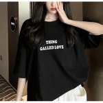 여성 오버핏 반팔 2컬러 1P 심플 레터링 여름 티셔츠 블랙-FREE