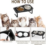 고양이 사료 그릇 고딕 미끄럼 방지 스탠드 나무 보드가 실내 스테인리스 스틸 수염 친화적인 Cat Bowls x2
