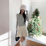 여성 여리핏 보트넥 부드러운 앙고라 니트 스카프 세트 CHD2876