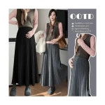 여성 데이트룩 니트 스커트 임부복 플리츠 가을 겨울 아우터 고탄력 조절 가능한 중기장 A라인 큰 우산 스