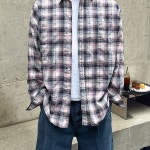 맨즈피플 너드 체크 오버 셔츠