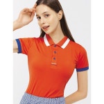 마미스클로젯 샵앤국산 카라 반단추 2톤 배색 스판 반팔 골프티 SC-WSH