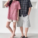 건강드림 린넨 체크 반팔셔츠 sd250637