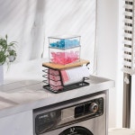 주방 캐비닛 팬트리 블랙을 위한 대나무 상판이 스테인리스 스틸 접착 도어 정리함 ALOCEO 작은 벽 바구니