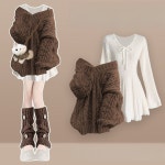 해피유통 여성용 세트 기질 니트 스웨터 조거 원피스 투피스 스웨터 흰색 원피스 BJJ001