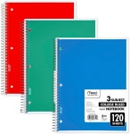 ACCO BRANDS 미드 스파이럴 노트북 3과목 대학 논문 8 x 11 120장 색상은 다양합니다 Standard 820394-25