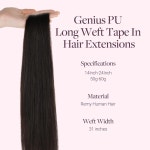 구구 구 테이프 인 웨프트 헤어 익스텐션 휴먼 지니어스 PU 롱 리얼 실키 사용하기 쉬운 레미 다크 18 50g 2개 16 Inch-50g 1B Natural