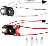 아부스벡스 헤드램프 충전식 2PCS 1000루멘 초경량 밝은 LED 헤드라이트 라이트 방수 모션 센서 야외 캠핑 러닝을 위한 4가지 모드