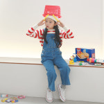 여아용 델린 데님 멜빵팬츠 9호 중청 J7213