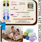 초보자를 위한 르후 뜨개질 키트 단계별 지침이 포함된 6가지 패턴 행주용 배우기 실 바늘 액세서리 완전한 니트 스타터