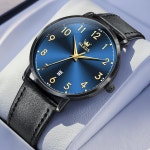 OLEVS 남성용 시계 읽기 쉬운 캐주얼 가죽 데이트 방수 색상의 쿼츠 번호 페이스