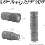 블루애글 1 2 NPT 바디 스키드 스티어 밥캣 플랫 페이스 유압 퀵 커넥트 커플러 커플링 디스커넥트 세트 더스트 캡 FF 1 2 Body 1 2 NPT
