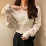 니트티셔츠 스웨터 랩 스퀘어 레이어드 나시 여성