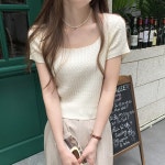 메이킹유 스퀘어넥 꽈배기 반팔 J3545