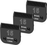 야지이르 3팩 15 분리형 개 그루밍 스틸 블레이드 Andis Oster A5 Wahl 시리즈와 호환 길이 3 64 1 15-black 3 PACK KM-10
