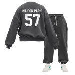 이지스튜디오 남여공용 W 스트롱코튼 메죵파리스 벌룬핏 맨투맨 조거 팬츠 트레이닝세트 1 다크그레이