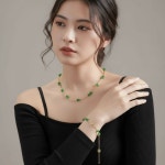 그린 오아시스-옥 비취 목걸이 팔찌 세트 실버색