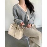 마켓제이MARKETJ 울함유 투톤 레이어드 배색가디건 2col 연그레이