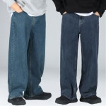남자 기모 청바지 세미 와이드 데님 팬츠 진청 숏 S 28 6058-1