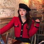 가디건 카디건 볼레로 아우터 배색 포인트 진주단추 3컬러