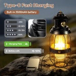 밤우안 메탈 LED 레트로 캠핑 랜턴 2-in-1 걸이식 스탠딩 디밍 3500mAh 충전식 방수 Retro