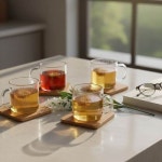 찻잔 받침 세트 티코스터 손잡이컵 우드티코스터 C2N9W1M2